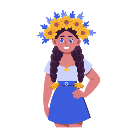 Flower crown on woman's head  Illustration
