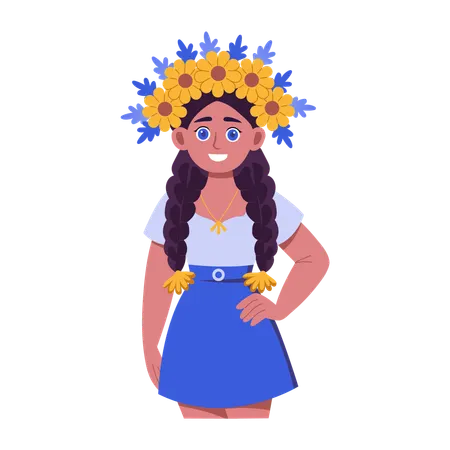 Flower crown on woman's head  Illustration