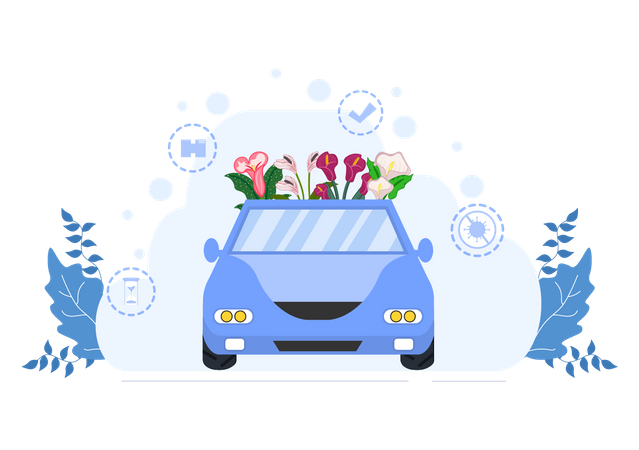 Flower Delivery car Illustration
