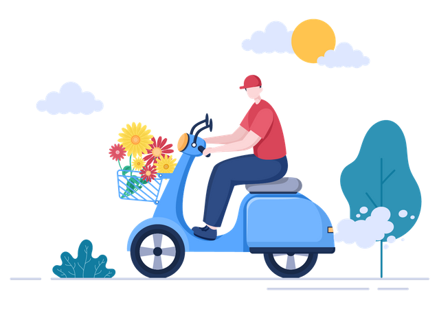 Flower Delivery Courier  Illustration