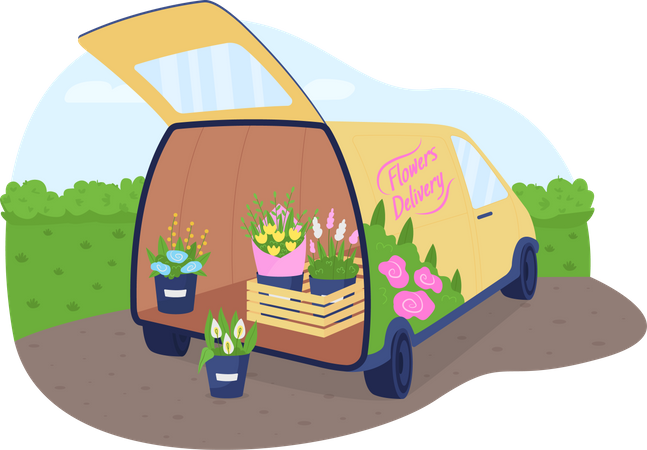 Flower delivery truck Illustration