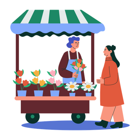 Flower vendor selling flowers  Illustration