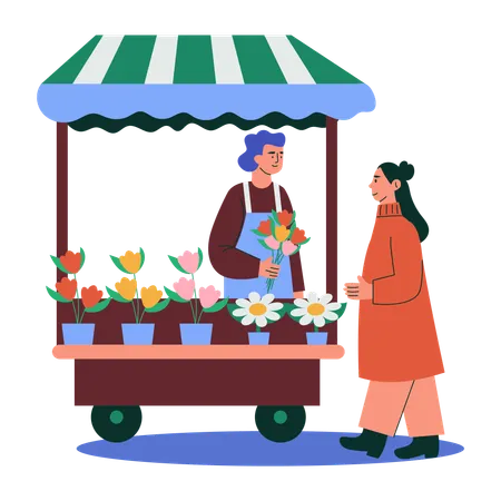 Flower vendor selling flowers  Illustration