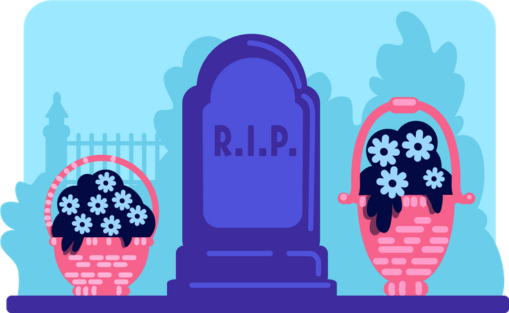 Flowers and tombstone Illustration