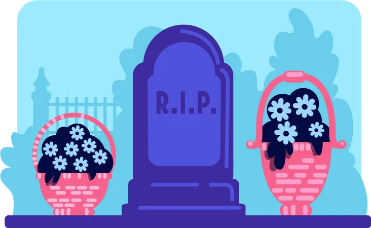 Flowers and tombstone  Illustration