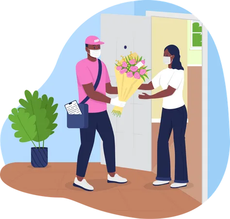 Flowers delivery during covid-19 Illustration