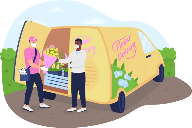 Flowers delivery truck during  Illustration