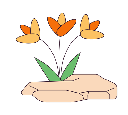 Flowers growing out rock  Illustration