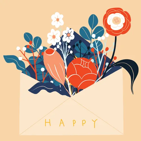 Flowers in envelope in Scandinavian style  Illustration