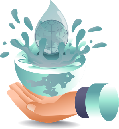 Flowing World of Water Above Hand  Illustration