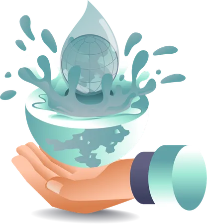 Flowing World of Water Above Hand  Illustration