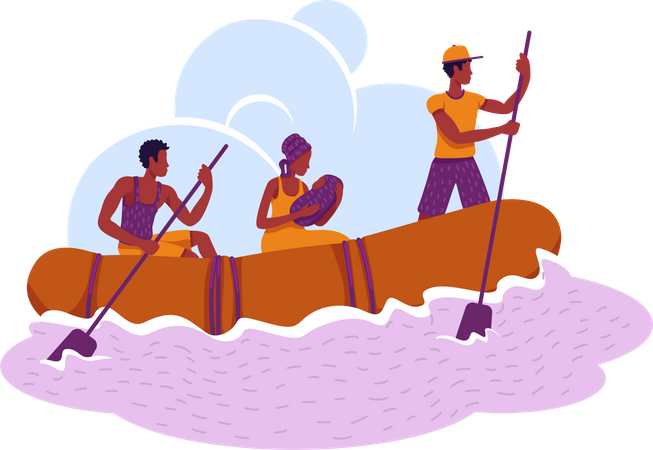 Flüchtlinge im Boot  Illustration