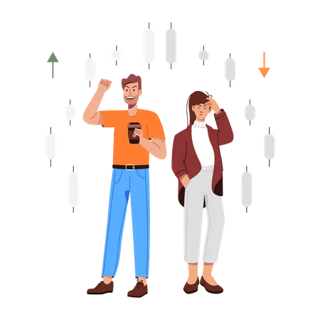 Fluctuation du marché analysée par un homme d'affaires  Illustration