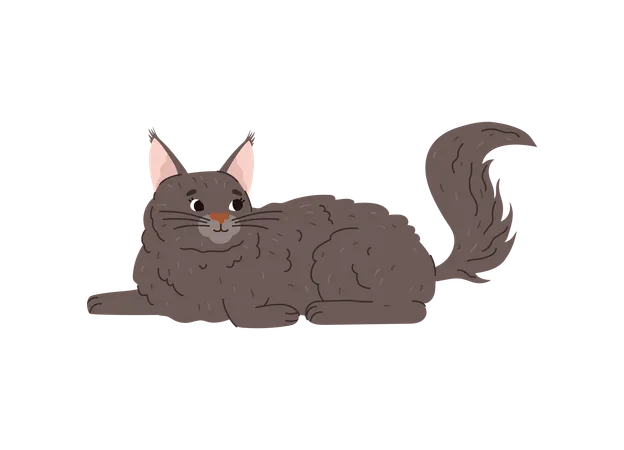 Fluffy Cat Or Kitten Character For Stickers And Clothing Prints Cartoon Flat Vector Illustration Isolated On White Background Funny Domestic Cat Laying Illustration