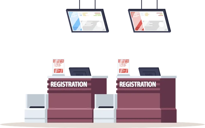 Flughafen-Registrierungsschalter mit Corona-Warnung  Illustration