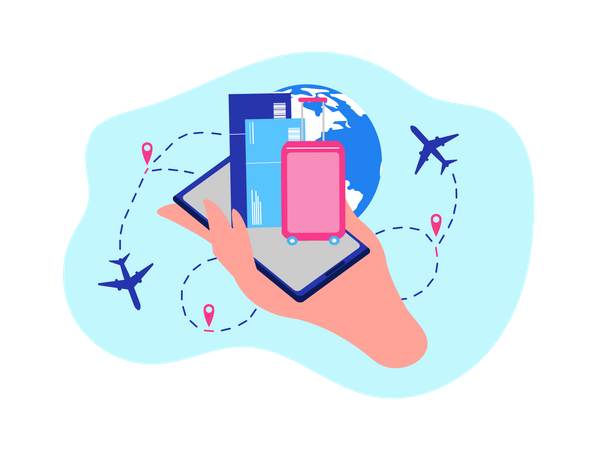 Flugtickets buchen, Online-Dienste der Fluggesellschaft mit mobiler Anwendung bestellen  Illustration