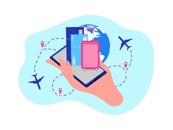 Flugtickets buchen, Online-Dienste der Fluggesellschaft mit mobiler Anwendung bestellen  Illustration