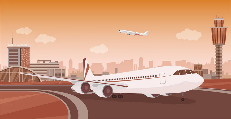 Flugzeug startet am Flughafen  Illustration