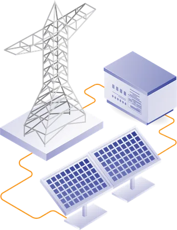 Flujo de electricidad ecológica en el hogar a partir de energía de paneles solares  Ilustración