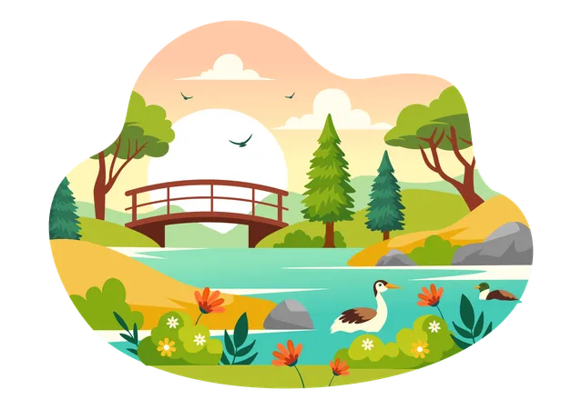 Blick auf die Flusslandschaft  Illustration