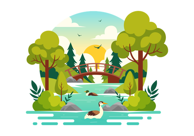 Flusslandschaft  Illustration