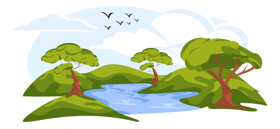 Flusslandschaft  Illustration