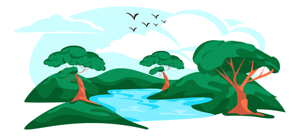 Flusslandschaft  Illustration