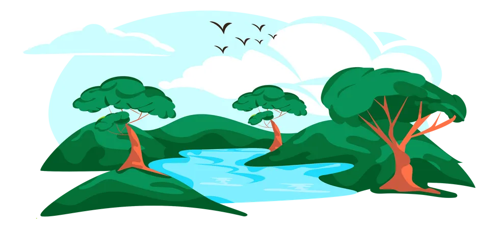 Flusslandschaft  Illustration