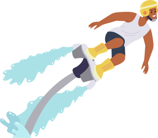 Homem de flyboard desfrutando de esportes aquáticos radicais  Ilustração