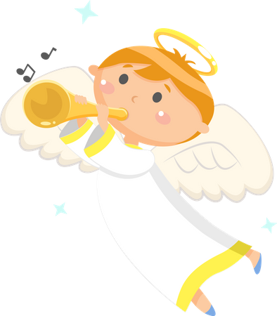 Flying Angel Playing Trumpet  Illustration