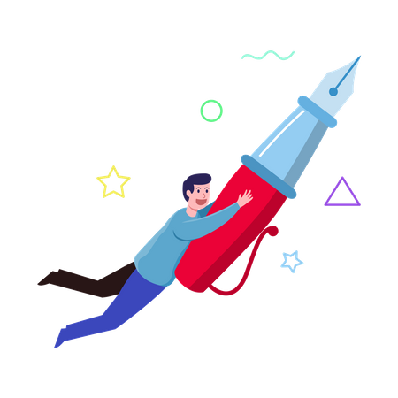 Flying boy with pen  Illustration