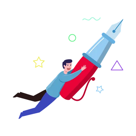Flying boy with pen  Illustration