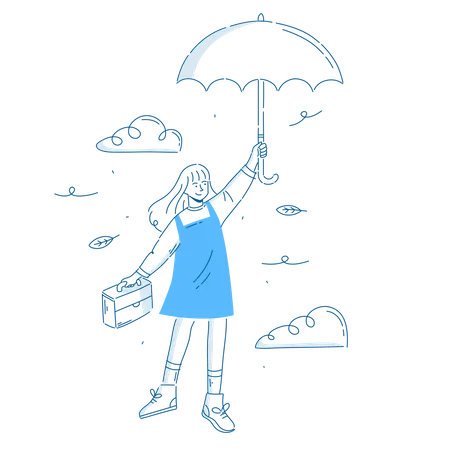 Flying girl holding umbrella Illustration