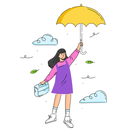 Flying girl holding umbrella  Illustration