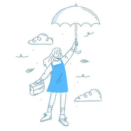 Flying girl holding umbrella  Illustration