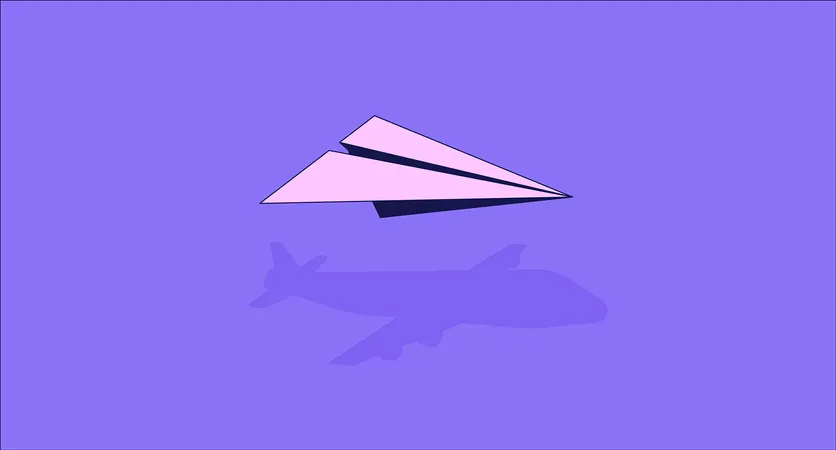 Flying Paper Plane Lo Fi Aesthetic Wallpaper Shadow Of Plane Origami Hobby Traveling 2 D Vector Cartoon Object Illustration Purple Lofi Background 90 S Retro Album Art Chill Vibes Illustration