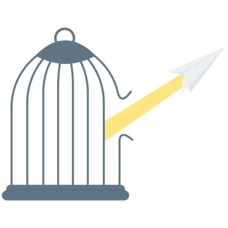 Flying paper plane and cage Freedom  Illustration