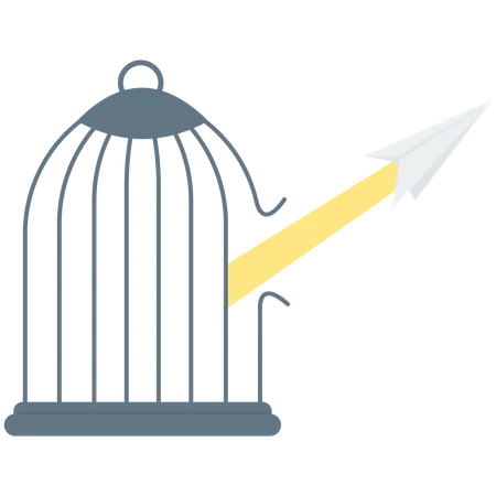 Flying paper plane and cage Freedom  Illustration