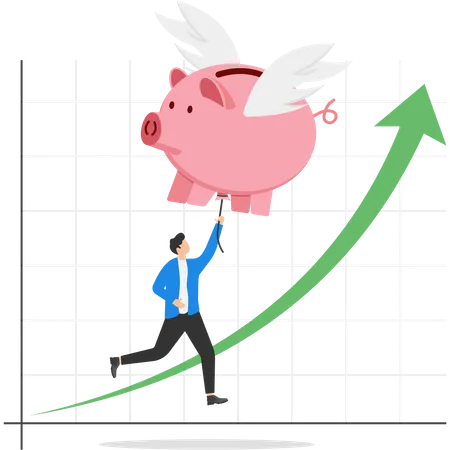 Flying Pink Piggy Bank Floats Higher Savings Are Growing Modern Vector Illustration In Flat Style Illustration