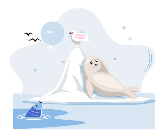 Foca sentada en el hielo  Illustration