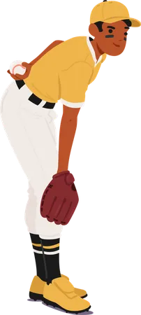 Focused Baseball Pitcher In Yellow Jersey And White Pants Holding Ball  Illustration