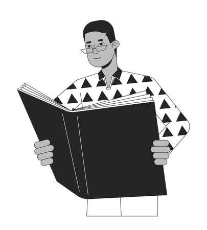 Focused man reading book  Illustration