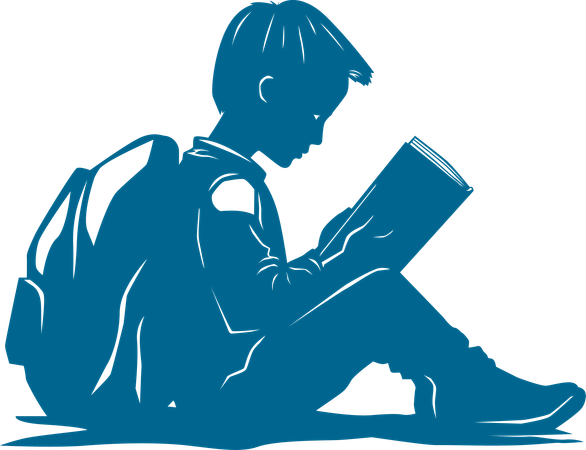 Focused School Boy Deeply Engaged in Reading  Illustration