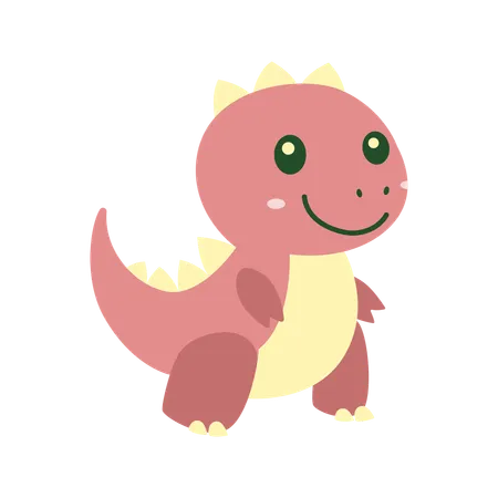 Mascote dinossauro bebê vermelho fofo com expressão sorridente  Ilustração