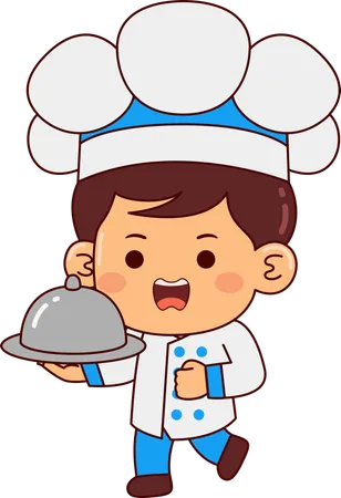 Garoto chef fofo segurando cozinha  Ilustração