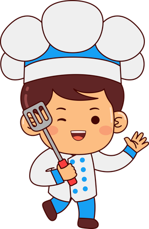 Chef menino fofo segurando uma espátula  Ilustração
