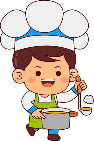 Garoto chef fofo servindo comida  Ilustração