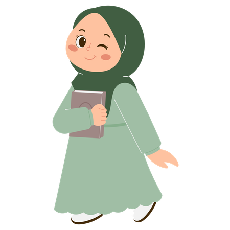 Linda garota Hijab segurando um livro  Ilustração