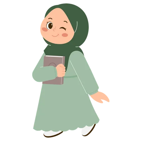 Linda garota Hijab segurando um livro  Ilustração