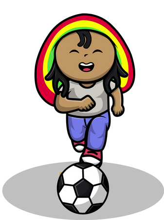 Menino fofo de reggae jogando futebol  Ilustração